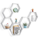 Hexagon Floating Shelves Wall Mounted Honeycomb Shelve Set of 6, White - Brand New