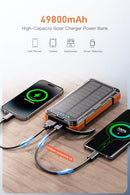 JSKEI SOLAR POWER BANK 49800MAH CHARGER WITH CABLES LED FLASHLIGHT, 15W - ORANGE - Like New