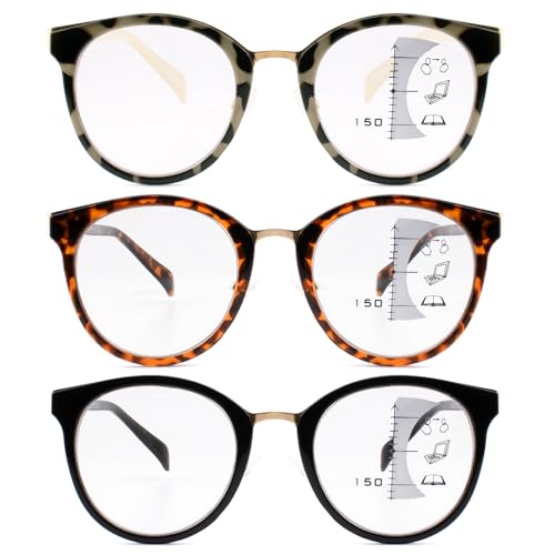 3 Pack Progressive Reading Glasses for Women Men Round Frame Multifocal Readers - Like New
