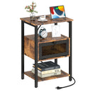 NOVIMANGO NIGHT STAND WITH CHARGING STATION, BROWN - Like New