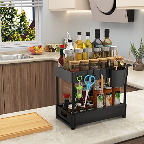 ZOMILB UNDER SINK ORGANIZERS AND STORAGE 2 PACK BATHROOM ORGANIZER - BLACK - Like New