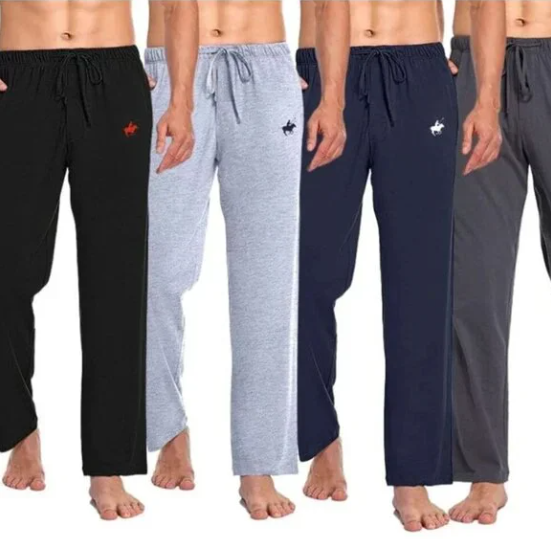 PACIFIC POLO CLUB MEN'S COTTON LOUNGE PANTS POCKETS 4 PCS M - BLK/GRY/NAVY/GRY - Brand New