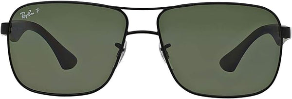 RAY BAN Men's Metal Square Sunglasses RB3516 - Green Polarized/Matte Black Like New