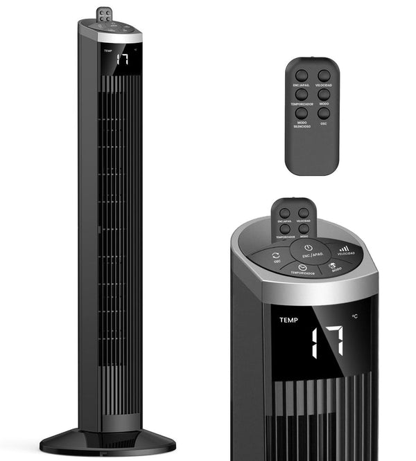 ZACHVO TOWER FAN 28DB QUIET FOR SLEEP, REMOTE, 80° OSCILLATION 15H TIMER - BLACK - Like New