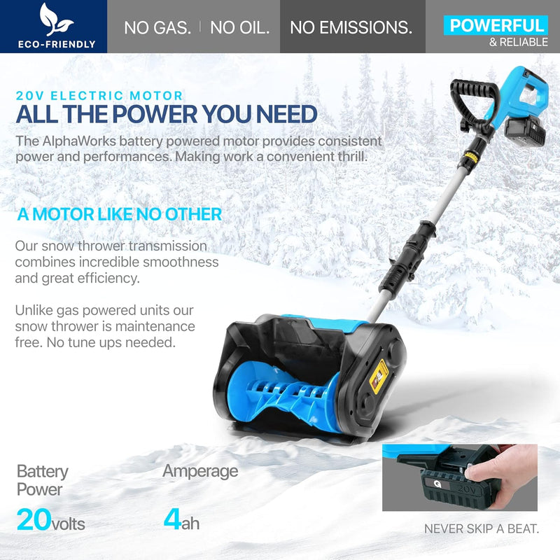 AlphaWorks Cordless Snow Thrower Power Shovel 4Ah DC 20V GUT131 - BLUE - Like New