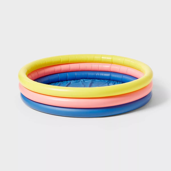 SUN SQUAD 10.63''X4.13''X 15' 3 RING 105GAL ROUND KIDDIE POOL - YELLOW/PINK/NAVY - Brand New