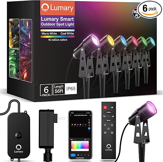 Lumary 56Ft Smart Landscape Lights Waterproof 6 Pack Low Voltage GI56A-1 - BLACK Like New