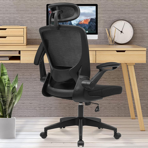 KERDOM Ergonomic Office Chair with Headrest and Flip-up Arms - Black - Like New