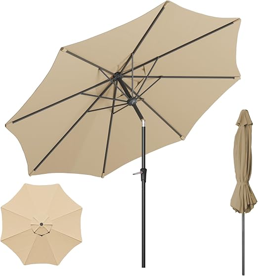 BENASS BEANSS OUTDOOR PATIO UMBRELLA, 8 STEEL RIBS, 15 FT - BEIGE (NO BASE) - Like New