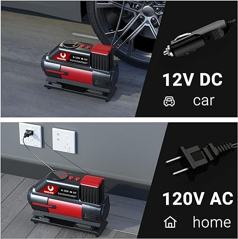VacLife Tire Inflator 12V DC/120V AC Portable Air Compressor ATJ-6888 - Red - Like New