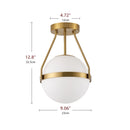 SEMI FLUSH MOUNT CEILING LIGHT WITH WHITE GLOBE GLASS SHADE - BRUSHED BRASS - Like New