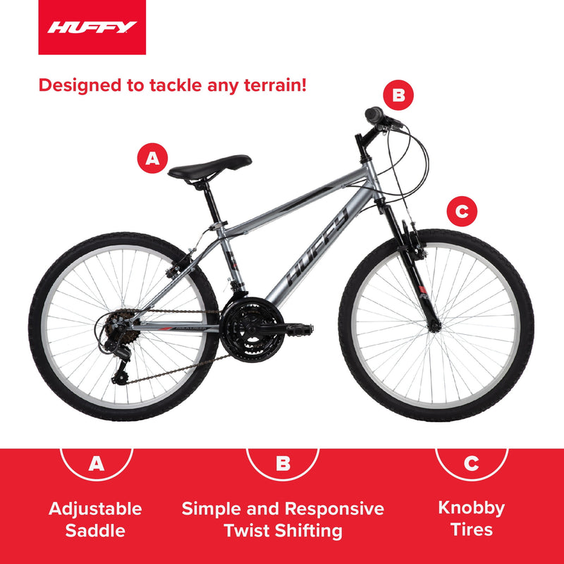 HUFFY 24" ROCK CREEK MOUNTAIN BIKE, FITS RIDERS 4'8" - 5'8", GRAY - Like New