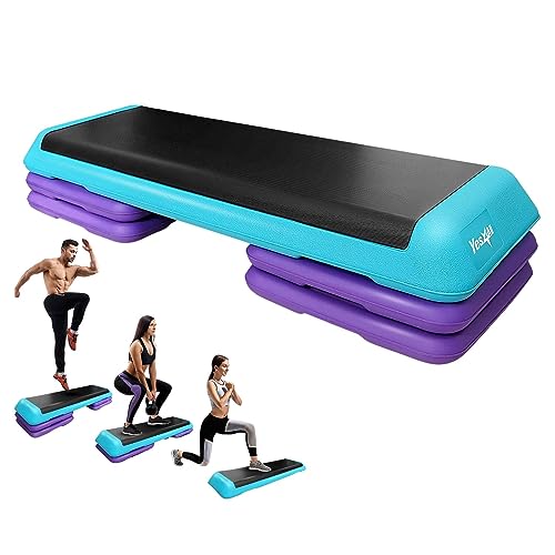 YES4ALL ADJUSTABLE WORKOUT AEROBIC EXERCISE PLATFORM SIZE 4 RISERS - TEAL/PURPLE - Like New