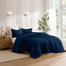 KATHY IRELAND WAFFLE DOWN ALTERNATIVE COMFORTER SET, KING 3 PIECE SET - NAVY - Like New
