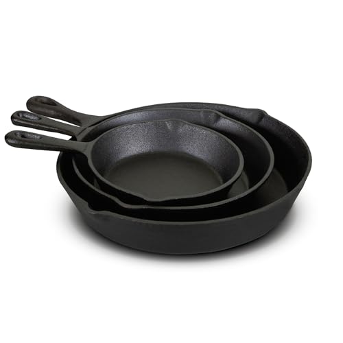 Jim Beam HEA Set of 3 Pre Seasoned Cast Iron Skillets 6 8 10" JB0195 - Black - Brand New