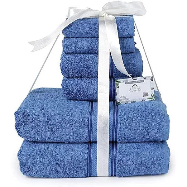 NOBLE HOUSE ULTRA SOFT 100% COTTON EXTRA HEAVY ABSORBENT 6PC BATH TOWEL - BLUE - Brand New