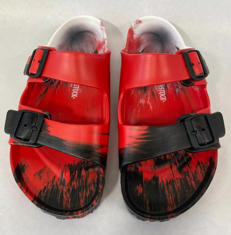 BIRKENSTOCK ARIZONA EVA REGULAR FIT SANDALS MENS - SIZE 11 - RED BLACK WHITE Like New