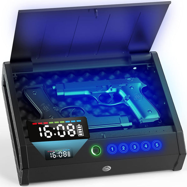 Holewor Biometric Gun Safes for Pistols with LCD Display, 2 Gun Capacity - BLACK Like New