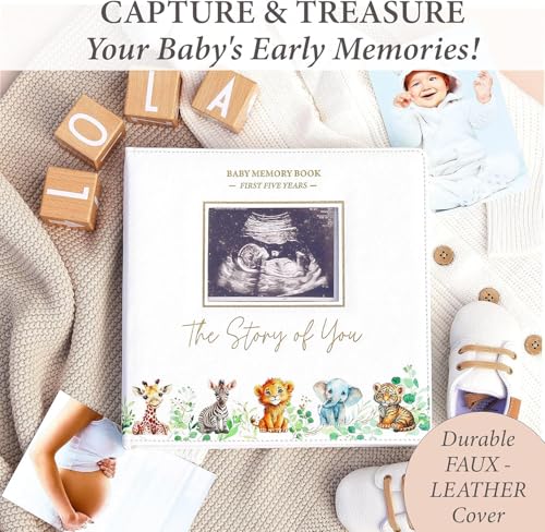 CV CHARVORIA Baby Book Keepsake - Timeless Baby Memory Book - Safari Theme Green - Brand New