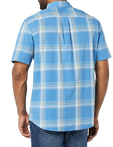 AMAZON ESSENTIALS MEN'S SLIM-FIT SHORT-SLEEVE POPLIN LIGHT BLUE ORANGE PLAID 2XL - Brand New