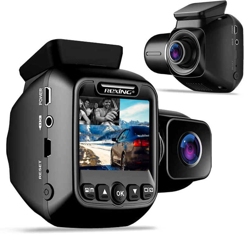 Rexing W202 Mini 2” LCD Dual Camera Front/Cabin 1080p Dash Cam 128GB Max - BLACK - Like New