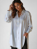 THE WARMY OVERSIZED LAPEL BUTTON SHIRT DRESS - SIZE: WOMEN XL - WHITE - Like New