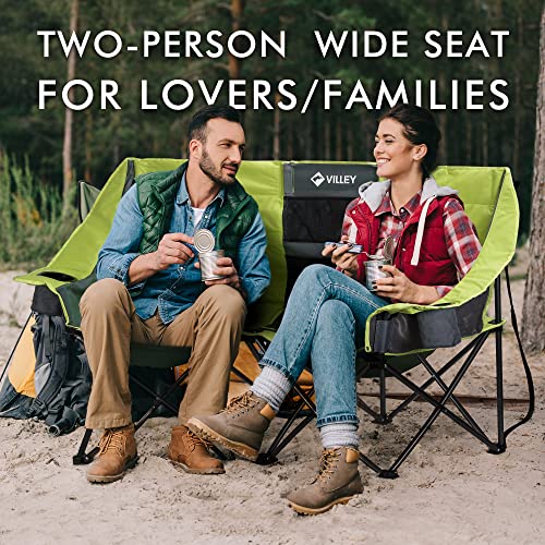 VILLEY Double Camping Chair w/Cooler Bag, Extra Wide Loveseat, 600LBS - GREEN - Like New