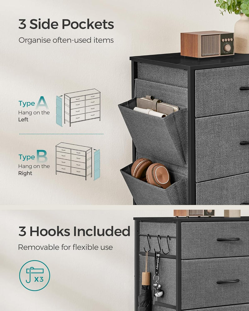 SONGMICS CHEST OF DRAWERS BEDROOM 8 FABRIC DRAWERS 35 X 107 X 93 CM SLATE GRAY - Like New