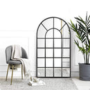 GIFTTROVE BLACK ARCHED WINDOW MIRROR LARGE WINDOW PANE MIRROR - BLACK - Like New