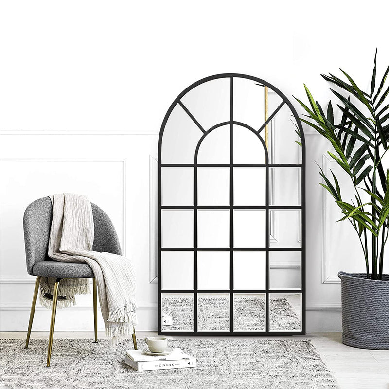 GIFTTROVE BLACK ARCHED WINDOW MIRROR LARGE WINDOW PANE MIRROR - BLACK - Like New