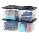 IRIS USA 4-Pack 13 Quart Storage Bins with Lids - Clear/Black - Brand New