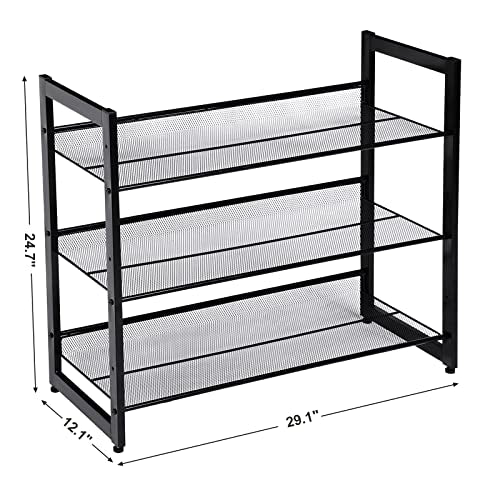 SONGMICS Shoe Rack 3-Tier Shoe Organizer Metal Garage Stackable ULMR03B Black - Like New