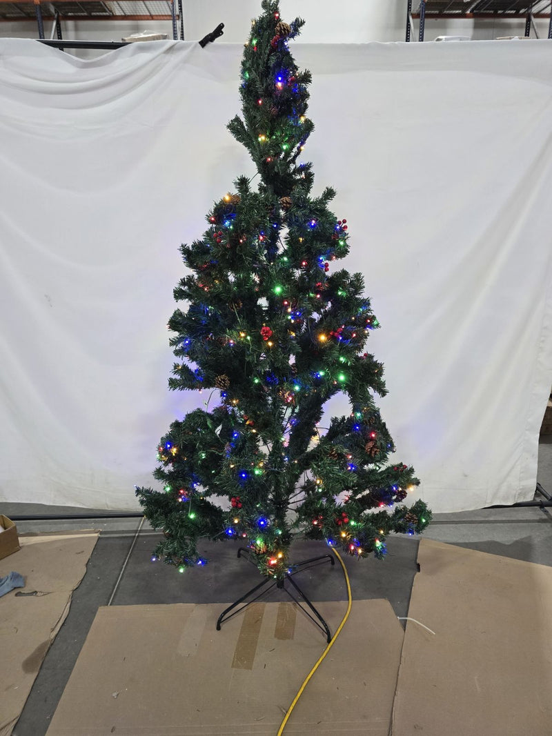 GENERIC CHRISTMAS TREE WITH PINE CONES AND BERRIES 2.1M (6.89FT) - GREEN - Like New