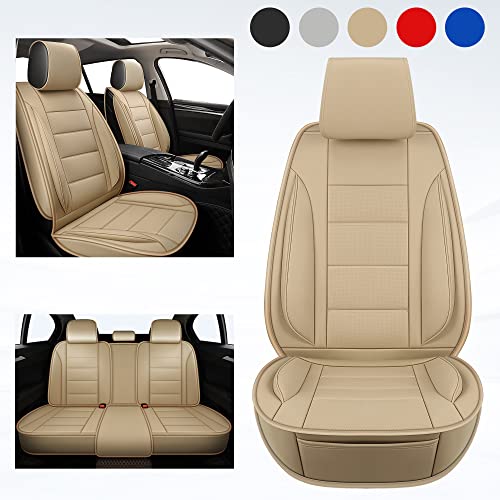 MARVLOSV UNIVERSAL LEATHER CAR SEAT COVERS FULL SET, BEIGE - Like New