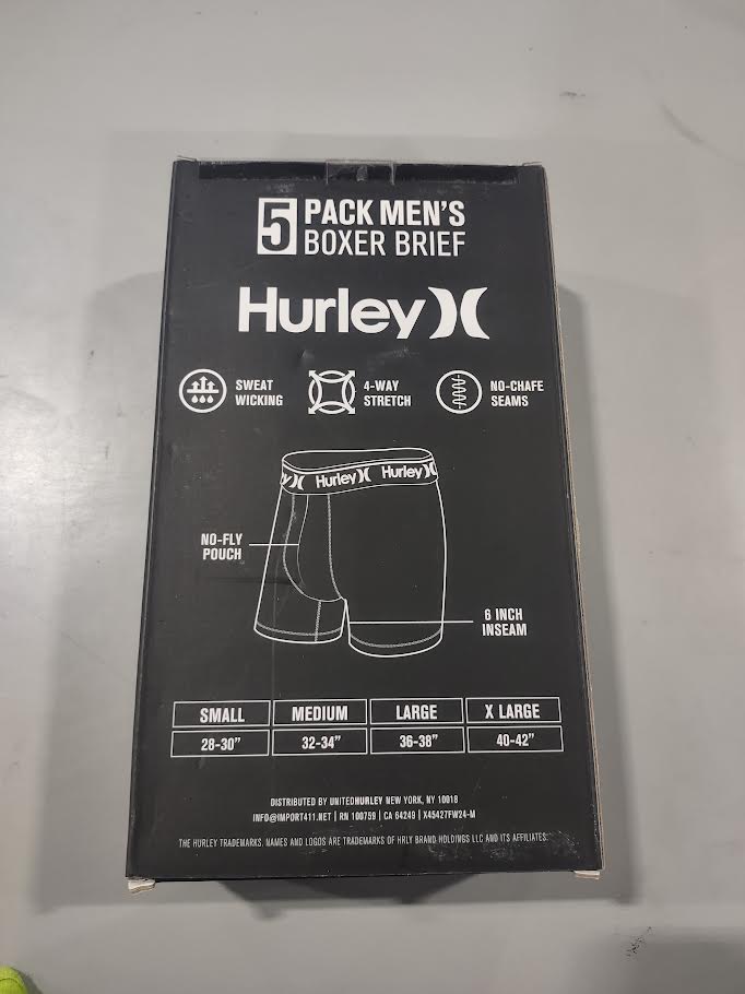 HURLEY 5 PACK MEN'S BOXER BRIEFS - SIZE: MEN M 32-34 - SIZE: MEN M - BLACK/GRAY - Brand New