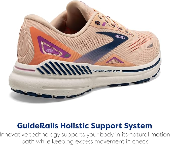 BROOKS WOMEN’S ADRENALINE GTS 23 RUNNING SHOE - APRICOT/ESTATE BLUE/ORCHID - 9.5 - Like New