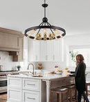 Q&S Farmhouse Wagon Wheel Chandelier Rustic Vintage Round Circle Chandeliers - Like New