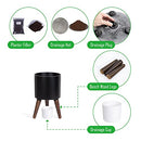 D'vine Dev 8 Inch Planter Pot with Wood Stand, Black, 88-O-A-2 - Brand New