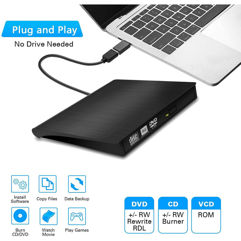 FLPOWER FT192 USB 3.0 EXTERNAL CD/DVD OPTICAL DRIVE - BLACK - Like New