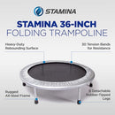 STAMINA FOLDING TRAMPOLINE WITH SMART WORKOUT APP 36 SILVER - SILVER - Brand New