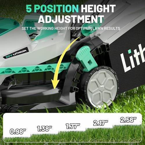 LITHELI CORDLESS LAWN MOWER 13" 5 HEIGHTS 20V BRUSHLESS MOTOR E1-L33LMBC - GREEN - Like New