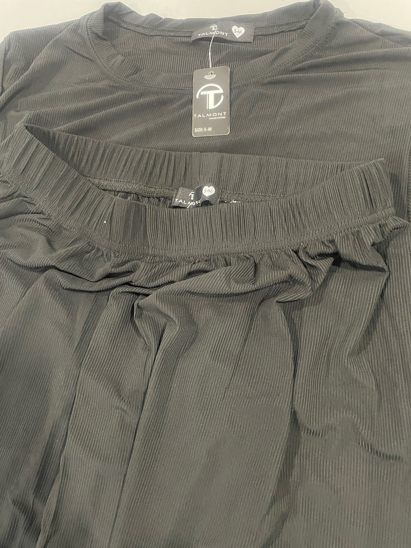 TALMONT WOMEN'S PAJAMA SET SHORT SLEEVE 2 PIECE LOUNGE SET, SIZE: S-M - BLACK - Brand New