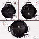 CUISINEL PRE-SEASONED CAST IRON DUAL HANDLE SKILLET 8/10/12 IN , BLACK/RED Like New