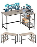 WOODYNLUX L Shaped Computer Desk - 43 Inch Home Office Desk with Shelf - Gray - Brand New