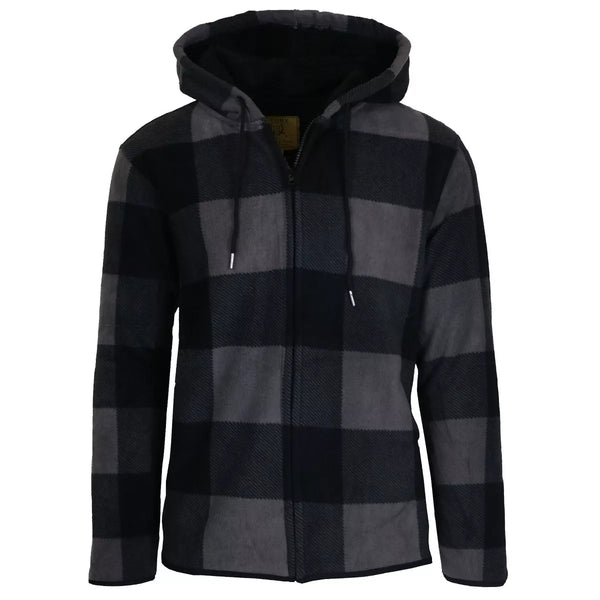 J.COME MEN'S POLAR FLEECE PLAID HOODIE - SIZE: S - DARK GRAY - Brand New