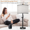 KONDRAS TABLE LAMPS FOR BEDROOMS SET OF 2 WITH USB PORTS - BLACK/GREY - Like New
