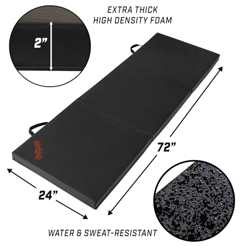 GOSPORTS 2 INCH THICK 6 FT X 2 FT TRI-FOLD EXERCISE FITNESS MAT - BLACK - Like New