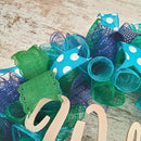 Ideas | Everyday Wreath | Mesh Door Wreath | Navy Blue Kelly Green Turquoise P3 - Like New