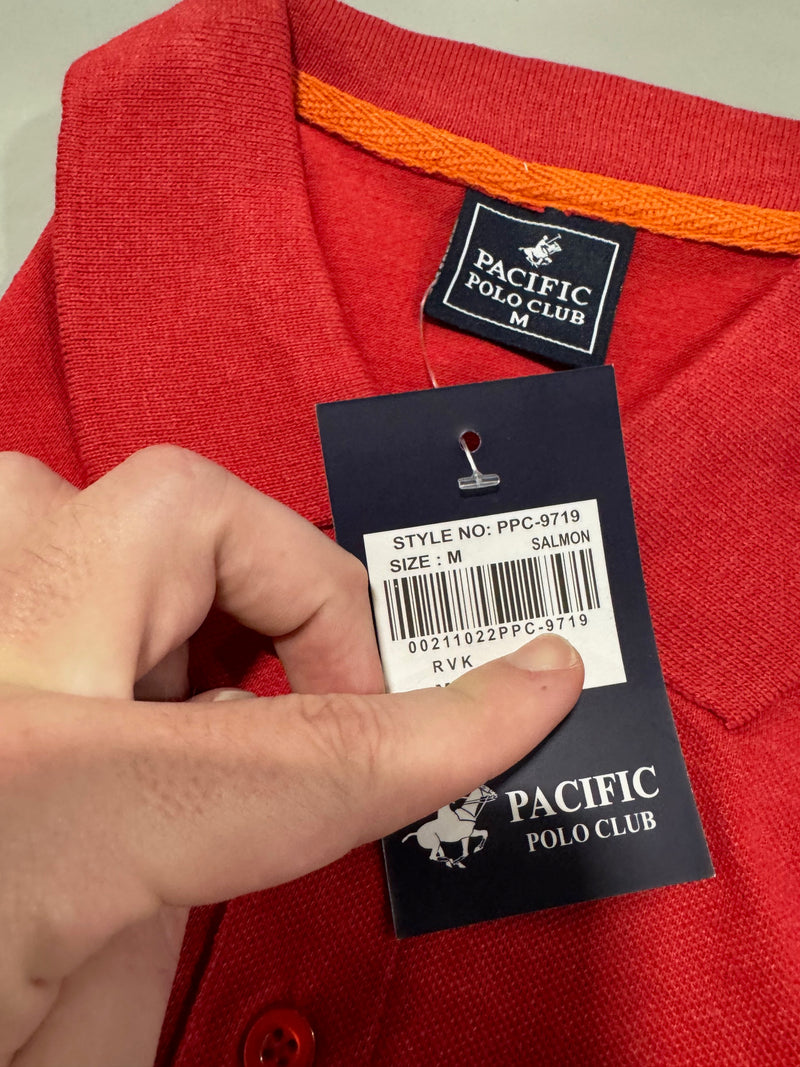 PACIFIC POLO CLUB SHORT SLEEVES POLO - SIZE: MEN M - SALMON RED - Brand New