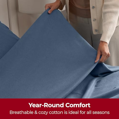 MELLANNI COTTON FLANNEL SHEET SET DOUBLE BRUSHED FITTED SHEET TWIN XL - BLUE - Like New